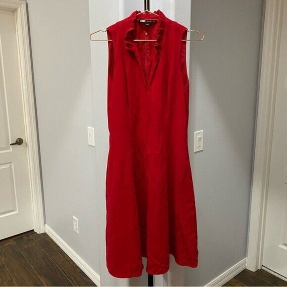 Black Halo Ruffle Sleeve A Line Mini Bright Red Dress Size 8 Antoinnette Preppy - Picture 2 of 8